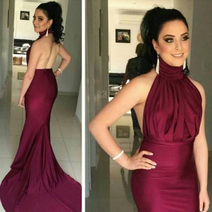 Burgundy Backless Real Made Prom Dresses,long..