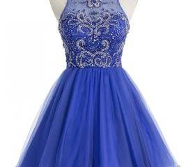 Graduation Dress ， Royal Blue Organza Beading Homecoming Dress,prom ...