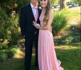 A Line V Neck Appliques Satin Short Sleeves Prom Dress LBQ0454