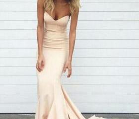 Mermaid Strapless Ruffle Lace-Up Prom Dress With Sweep Train Pearl Pink main image 1