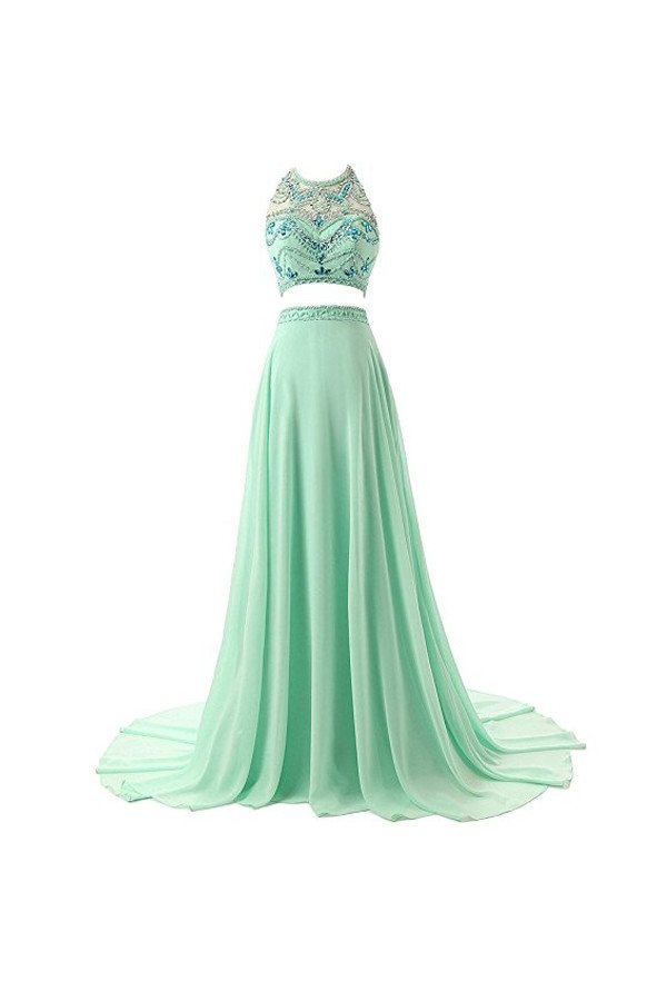 A-line Beading Two Pieces Chiffon Prom Dresses Evening Dresses on Luulla